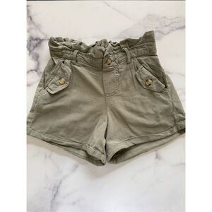 Girls cotton high rise shorts size 8 army green utility paper bag mom high waist